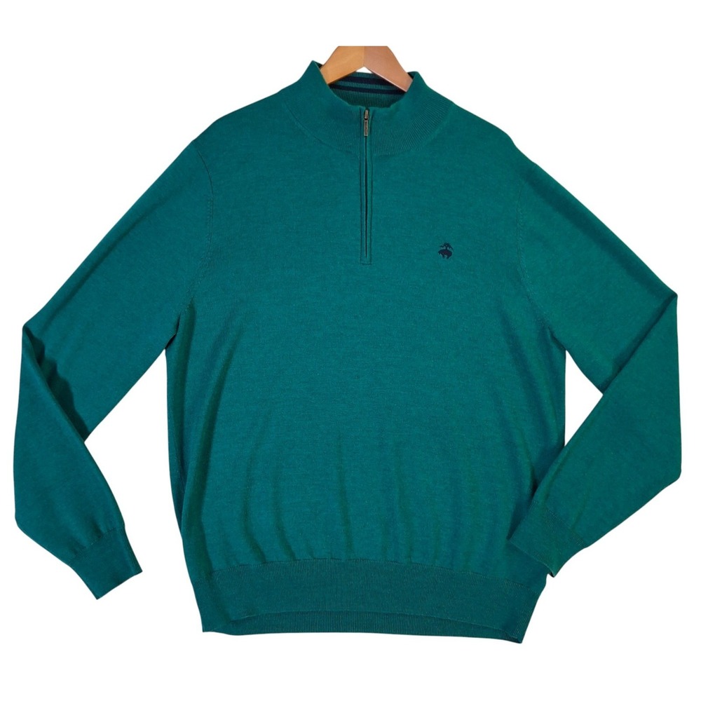 Brooks Brothers Merino Wool Sweater Men's Large Green 1/4 Zip Pullover